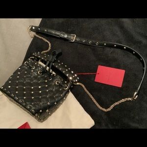 VALENTINO ROCKSTUD MINI LEATHER BUCKET BAG
